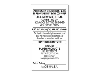 #3 All New Material (Animal & Fowl) Law Label